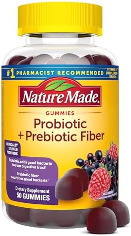 Nature Made Probiotic   Prebiotic Fiber Gummies for Daily Gut Health  Fiber Supplement with Probiotics for Digestive Health Support  50 Gummies  25 Day Supply