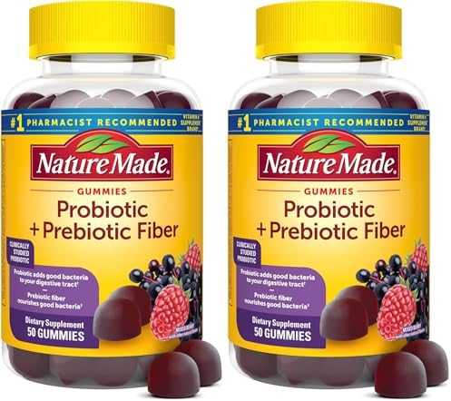 Nature Made Probiotic   Prebiotic Fiber Gummies for Daily Gut Health  Fiber Supplement with Probiotics for Digestive Health Support  50 Gummies  25 Day Supply