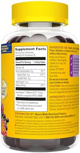 Nature Made Probiotic   Prebiotic Fiber Gummies for Daily Gut Health  Fiber Supplement with Probiotics for Digestive Health Support  50 Gummies  25 Day Supply