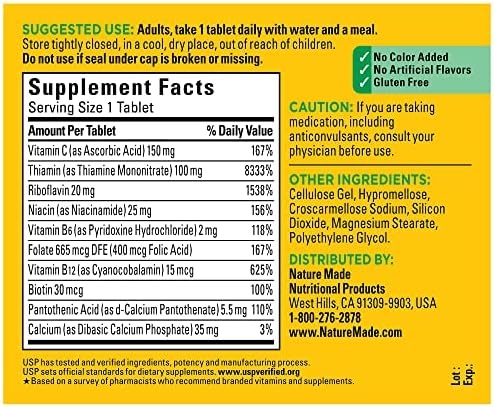Nature Made Super B Complex with Vitamin C and Folic Acid  Dietary Supplement for Immune Support  140 Tablets  140 Day Supply