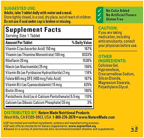 Nature Made Super B Complex with Vitamin C and Folic Acid  Dietary Supplement for Immune Support  140 Tablets  140 Day Supply