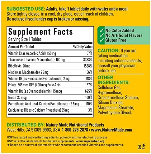 Nature Made Super B Complex with Vitamin C and Folic Acid  Dietary Supplement for Immune Support  140 Tablets  140 Day Supply