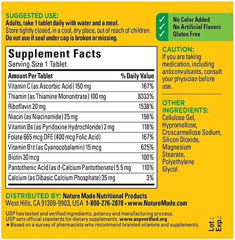Nature Made Super B Complex with Vitamin C and Folic Acid  Dietary Supplement for Immune Support  140 Tablets  140 Day Supply