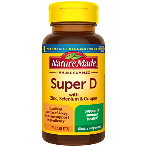 Nature Made Super Vitamin D Immune Complex  Vitamin D3  Selenium  Copper and Zinc Supplements for Immune Support  70 Tablets  70 Day Supply