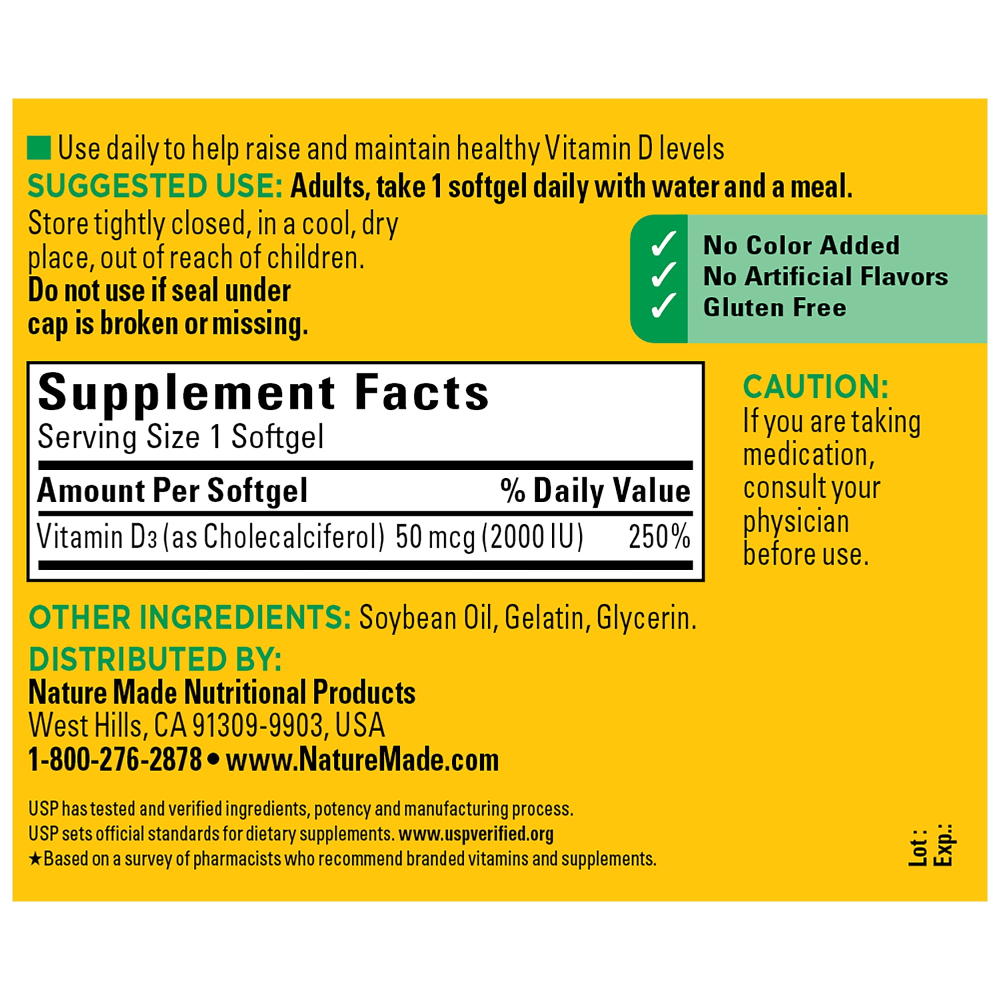 Nature Made Vitamin D3 2000 IU  50 mcg  Softgels  Dietary Supplement for Bone and Immune Health Support  260 Count