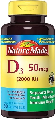 Nature Made Vitamin D3 2000 IU  50 mcg   Vitamin D Supplement for Bone  Teeth  Muscle and Immune Health Support  250 Softgels  250 Day Supply