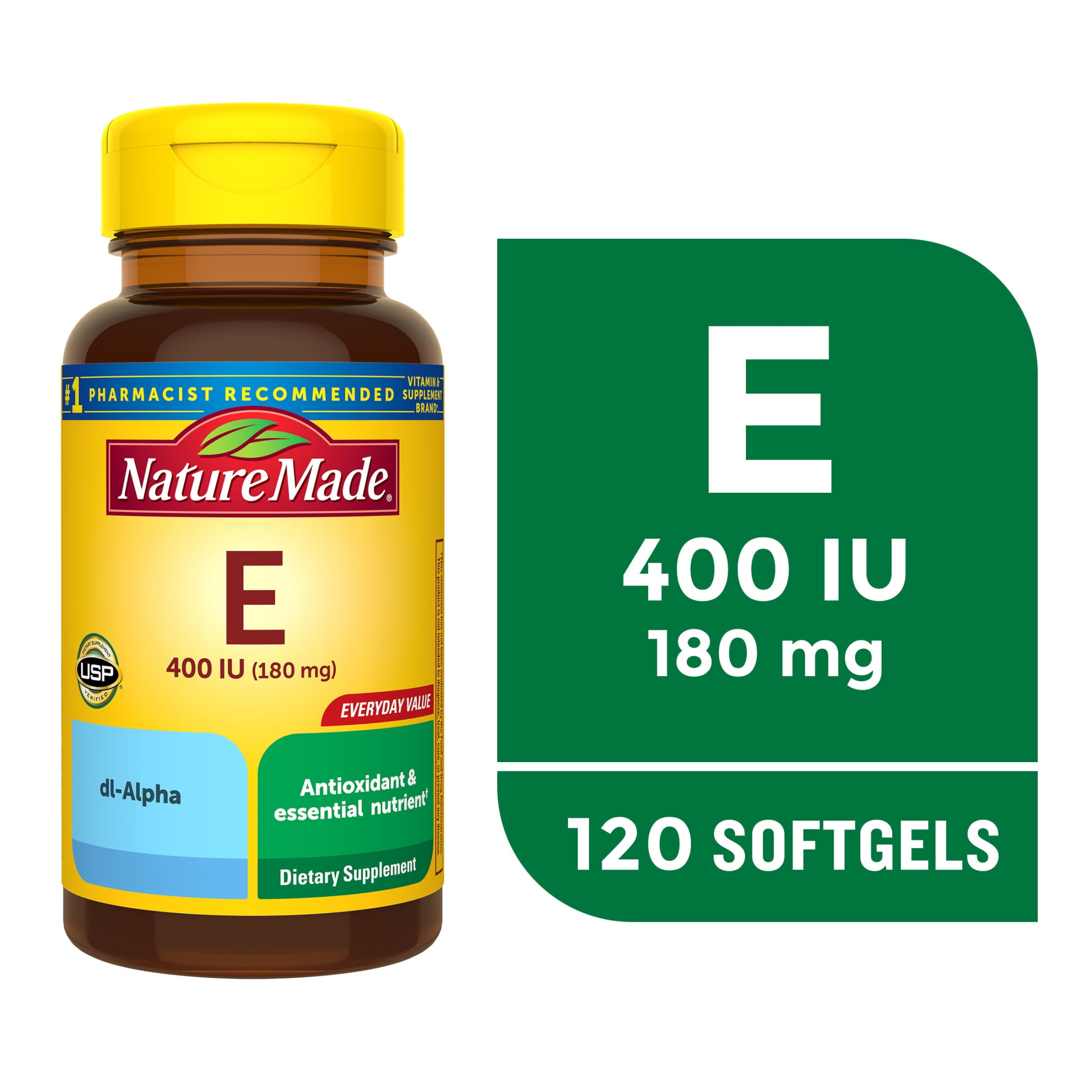 Nature Made Vitamina E 180 mg (400 IU) dl-Alpha Cápsulas Blandas, Suplemento Dietético, 120 Unidades