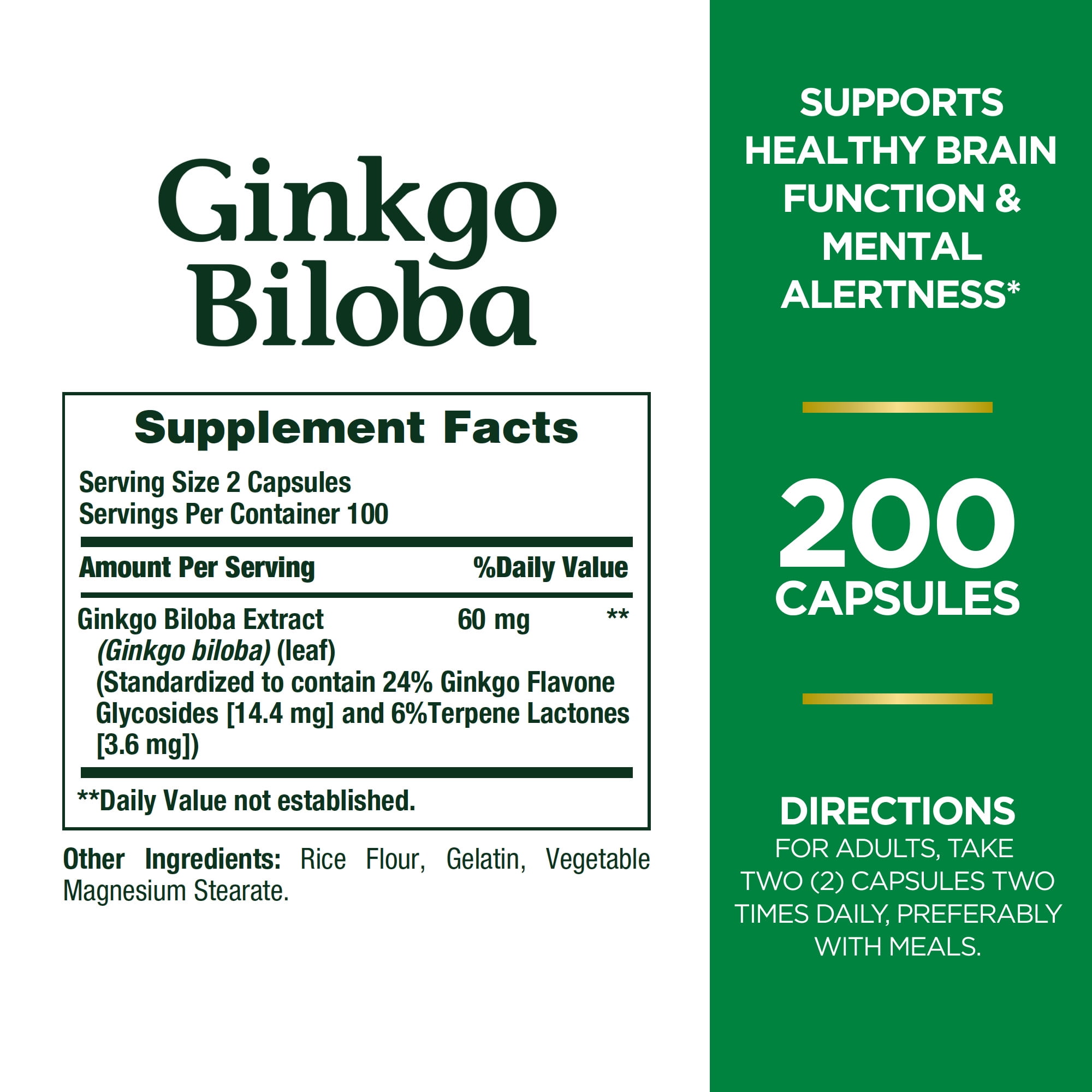 Nature s Bounty Ginkgo Biloba Capsules  60 Mg  200 Ct