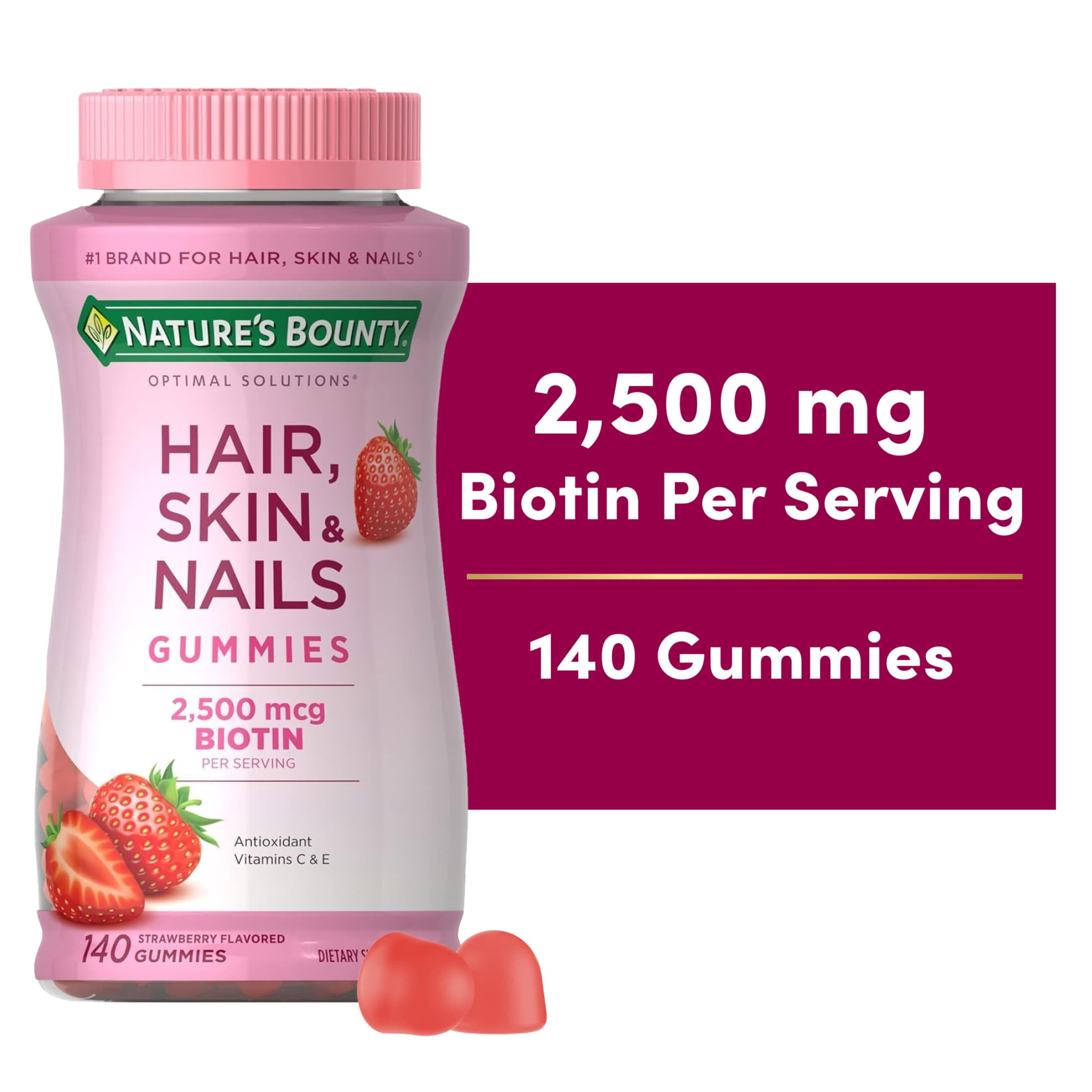 Nature's Bounty Vitaminas para el Cabello, la Piel y las Uñas con Biotina, Gomitas, 140 Unidades