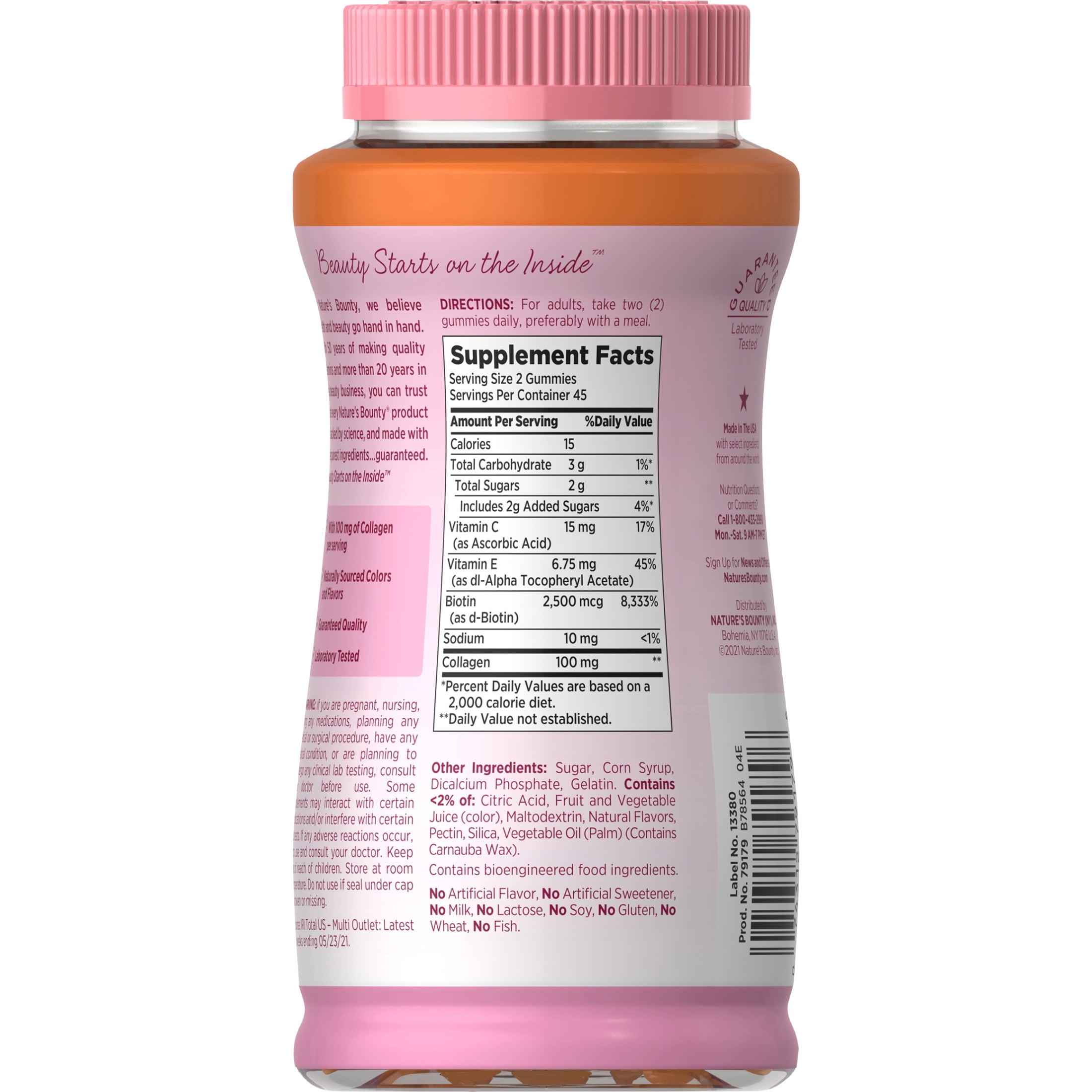 Nature s Bounty Hair Skin and Nails Vitamin with Collagen and Biotin  Women s Multivitamin  Tropical Citrus Gummies  90 Ct