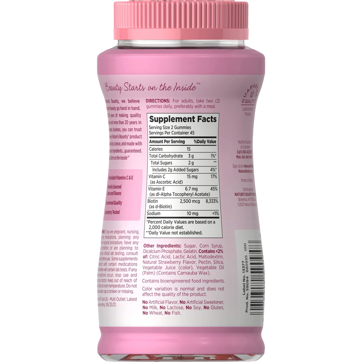 Nature s Bounty Hair Skin and Nail Vitamins With Biotin  Women s Multivitamin  Strawberry Gummies  90 Ct