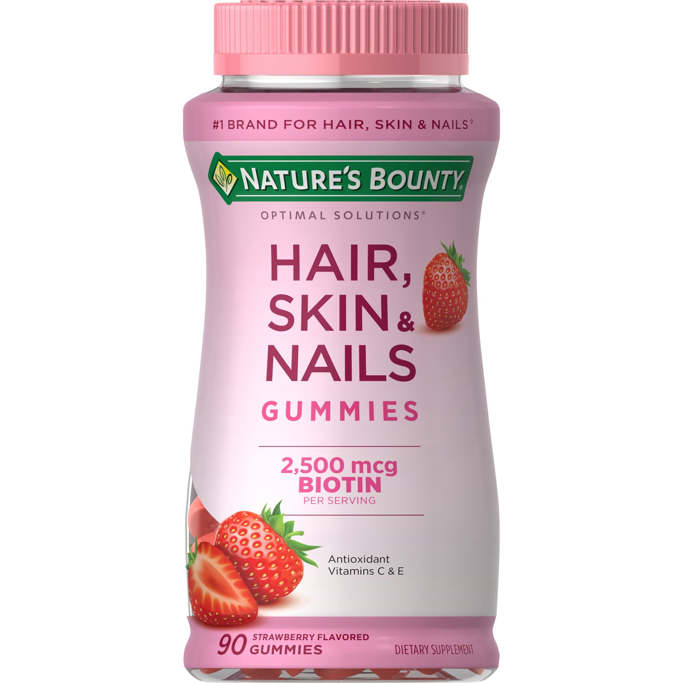 Nature s Bounty Hair Skin and Nail Vitamins With Biotin  Women s Multivitamin  Strawberry Gummies  90 Ct