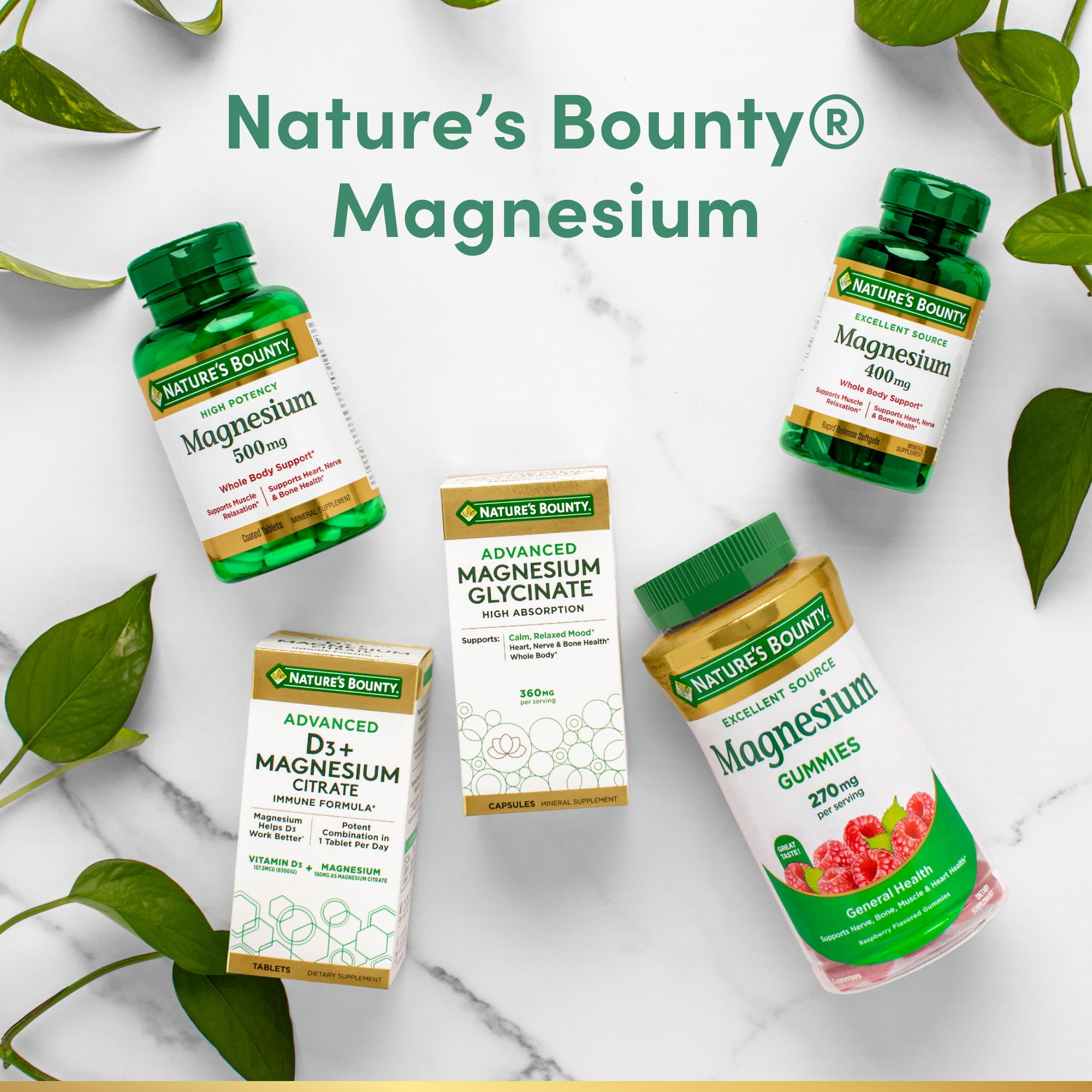 Nature's Bounty Suplementos de Glicinato de Magnesio de Alta Absorción, 240 Mg, Apoyan la Relajación Muscular, la Salud Sea, Cardíaca y Nerviosa, 60 Cápsulas