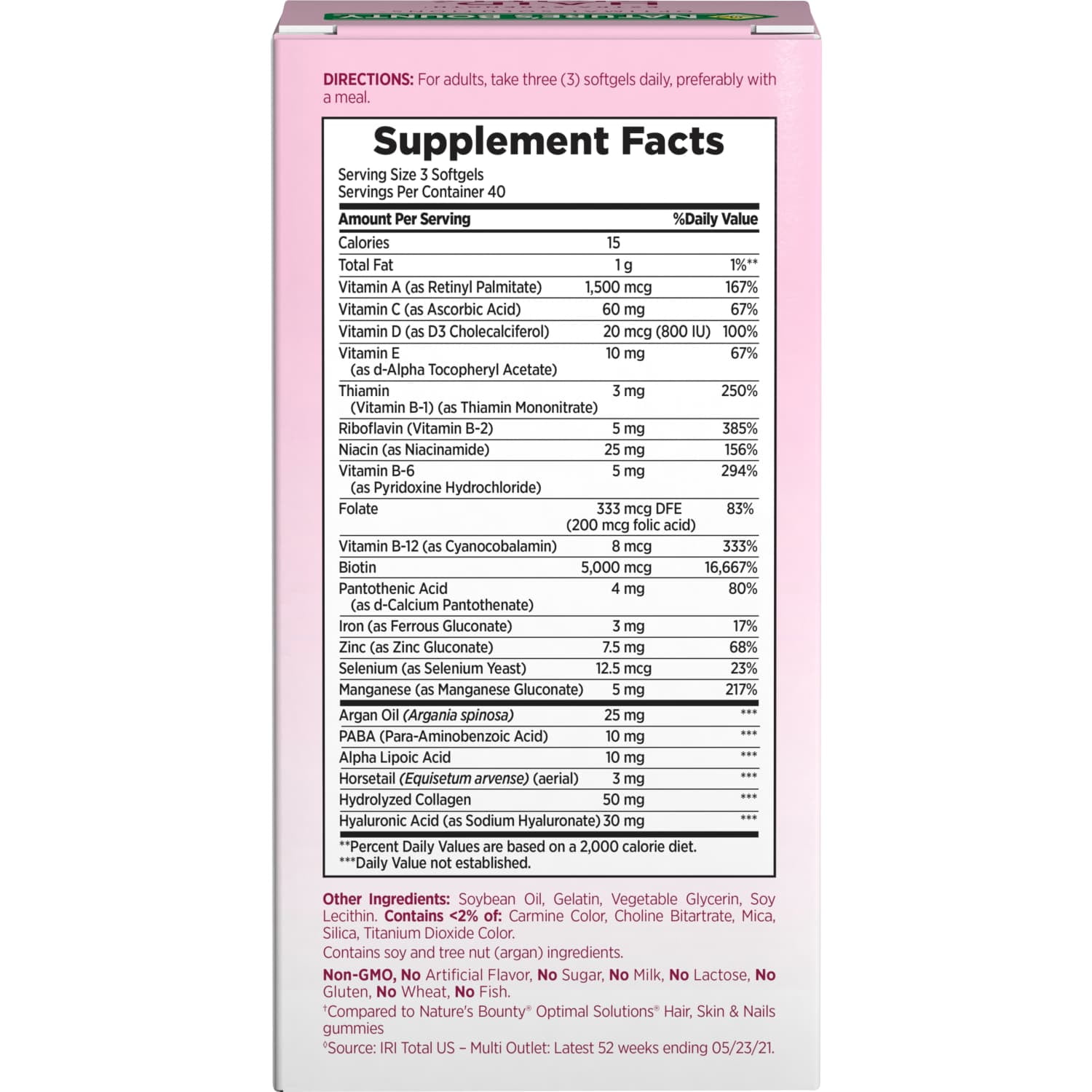 Nature s Bounty Optimal Solutions Advanced Hair  Skin and Nail Biotin & Vitamins A  C  & E  Women s Multivitamin  Softgels  120 Ct