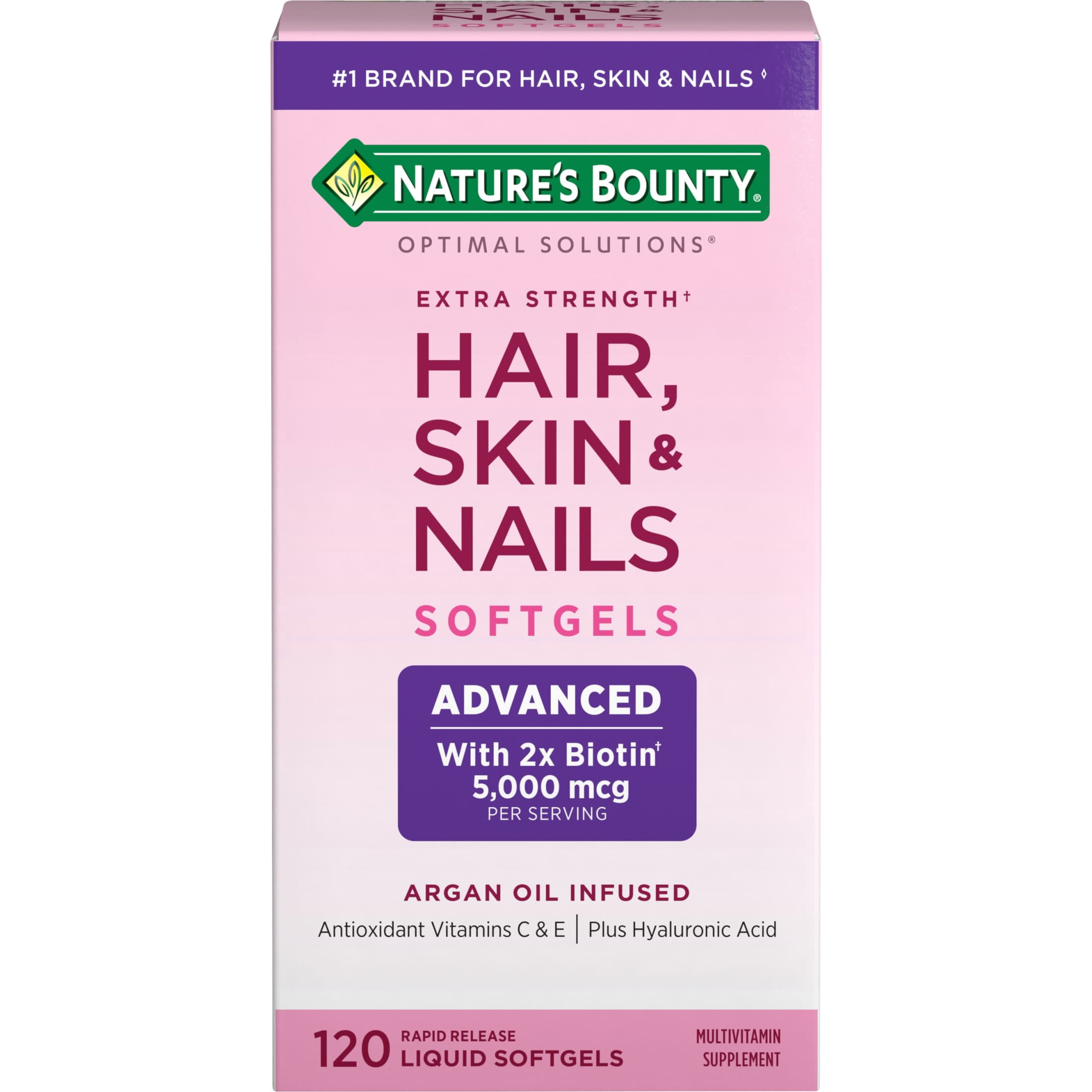 Nature s Bounty Optimal Solutions Advanced Hair  Skin and Nail Biotin & Vitamins A  C  & E  Women s Multivitamin  Softgels  120 Ct