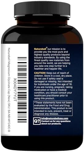 Naturebell Pure Magnesium Glycinate 500mg  240 Veggie Capsules   100  Chelated & Purified   3rd Party Tested  Vegan Friendly  Non GMO  Filler Free