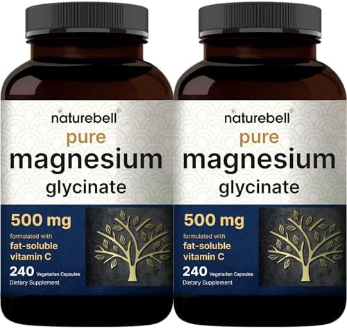 Naturebell Pure Magnesium Glycinate 500mg  240 Veggie Capsules   100  Chelated & Purified   3rd Party Tested  Vegan Friendly  Non GMO  Filler Free