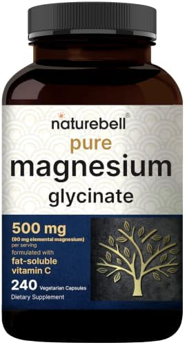 Naturebell Pure Magnesium Glycinate 500mg  240 Veggie Capsules   100  Chelated & Purified   3rd Party Tested  Vegan Friendly  Non GMO  Filler Free