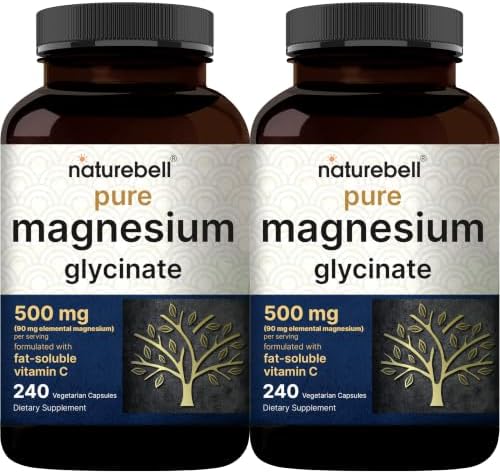 Naturebell Pure Magnesium Glycinate 500mg  240 Veggie Capsules   100  Chelated & Purified   3rd Party Tested  Vegan Friendly  Non GMO  Filler Free