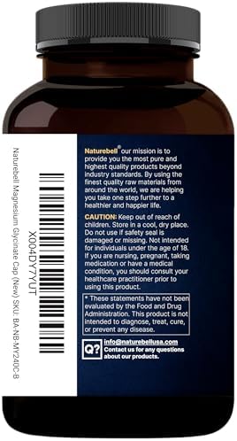 Naturebell Pure Magnesium Glycinate 500mg  240 Veggie Capsules   100  Chelated & Purified   3rd Party Tested  Vegan Friendly  Non GMO  Filler Free