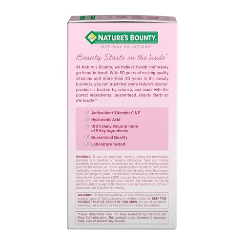 Natures Bounty Advanced Hair  Skin & Nails  Argan Infused Vitamin Supplement with Biotin and Hyaluronic Acid  150 Rapid Release Softgels  50 Total Servings