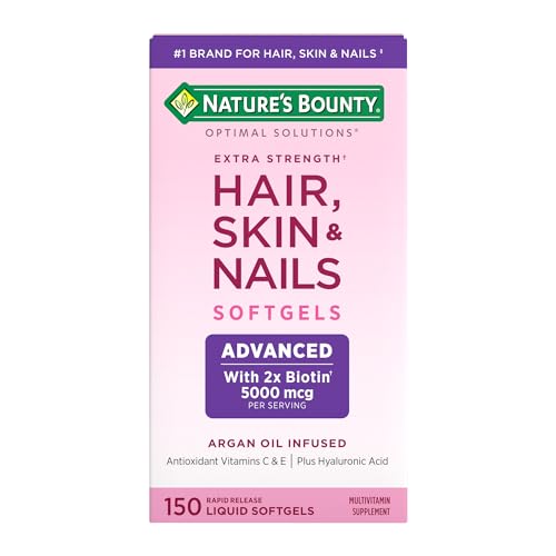 Nature's Bounty Advanced Hair Skin & Nails, suplemento vitamínico con infusión de argán con biotina y ácido hialurónico, 150 cápsulas blandas de liberación rápida