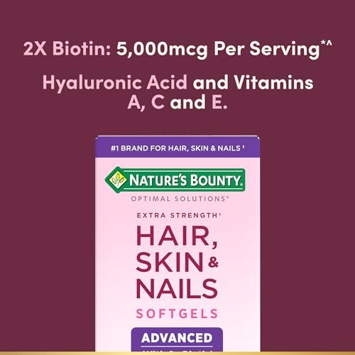 Natures Bounty Advanced Hair  Skin & Nails  Argan Infused Vitamin Supplement with Biotin and Hyaluronic Acid  150 Rapid Release Softgels  50 Total Servings