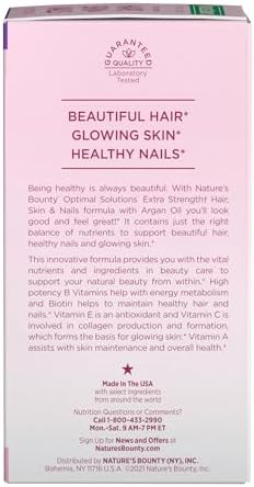 Natures Bounty Advanced Hair  Skin & Nails  Argan Infused Vitamin Supplement with Biotin and Hyaluronic Acid  150 Rapid Release Softgels  50 Total Servings