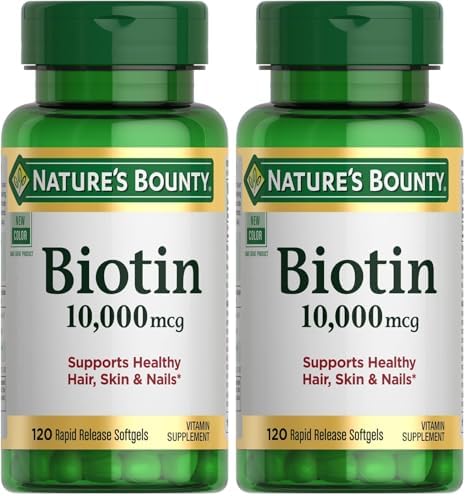 Natures Bounty Biotin Hair Skin and Nails Vitamins  Supports Healthy Hair  Skin and Nails  10 000 mcg  120 Softgels  Pack of 2