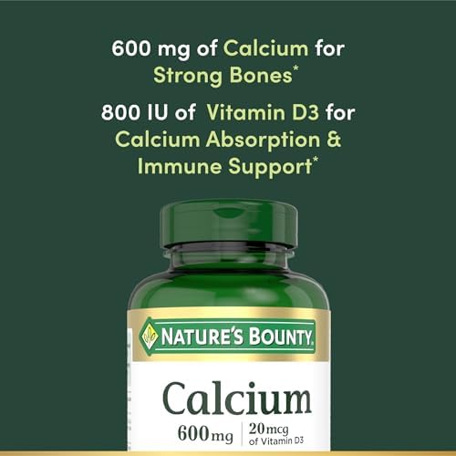 Natures Bounty Calcium Carbonate & Vitamin D  Supports Immune Health & Bone Health  600mg Calcium & 800IU Vitamin D3  250 Tablets