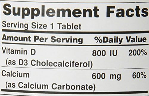 Natures Bounty Calcium Carbonate & Vitamin D  Supports Immune Health & Bone Health  600mg Calcium & 800IU Vitamin D3  250 Tablets