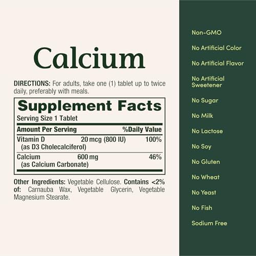 Natures Bounty Calcium Carbonate & Vitamin D  Supports Immune Health & Bone Health  600mg Calcium & 800IU Vitamin D3  250 Tablets