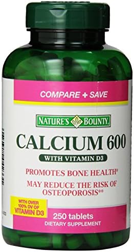 Natures Bounty Calcium Carbonate & Vitamin D  Supports Immune Health & Bone Health  600mg Calcium & 800IU Vitamin D3  250 Tablets