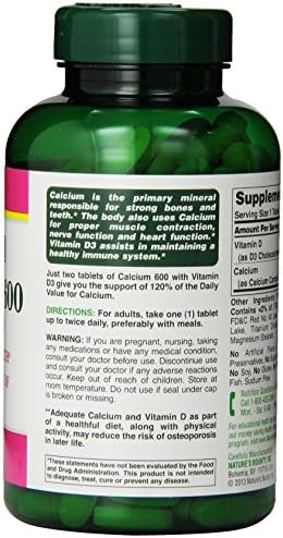 Natures Bounty Calcium Carbonate & Vitamin D  Supports Immune Health & Bone Health  600mg Calcium & 800IU Vitamin D3  250 Tablets