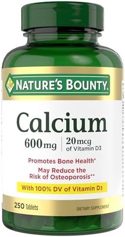 Natures Bounty Calcium Carbonate & Vitamin D  Supports Immune Health & Bone Health  600mg Calcium & 800IU Vitamin D3  250 Tablets