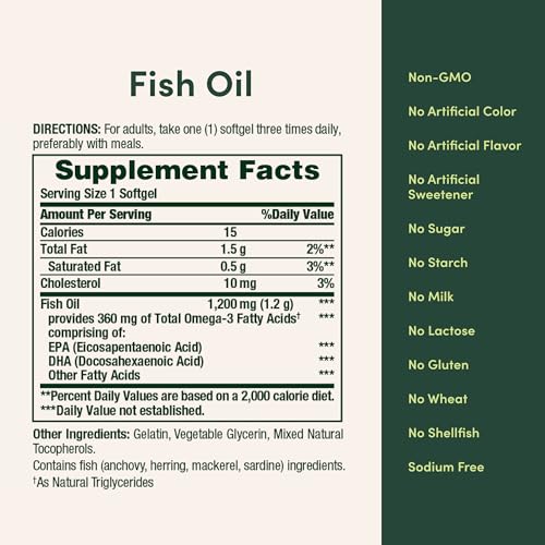 Natures Bounty Fish Oil Omega 3 Supplements   Supports Heart Health  1200 Mg Fish Oil  Omega 3  200 Softgels  Pack of 1 