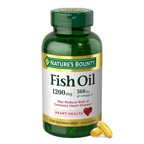 Natures Bounty Fish Oil Omega 3 Supplements   Supports Heart Health  1200 Mg Fish Oil  Omega 3  200 Softgels  Pack of 1 