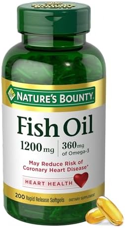 Natures Bounty Fish Oil Omega 3 Supplements   Supports Heart Health  1200 Mg Fish Oil  Omega 3  200 Softgels  Pack of 1