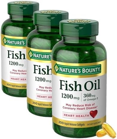 Natures Bounty Fish Oil Omega 3 Supplements   Supports Heart Health  1200 Mg Fish Oil  Omega 3  200 Softgels  Pack of 1