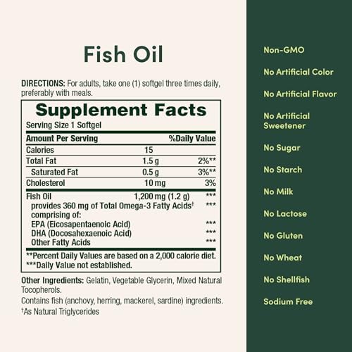 Natures Bounty Fish Oil Omega 3 Supplements   Supports Heart Health  1200 Mg Fish Oil  Omega 3  200 Softgels  Pack of 1