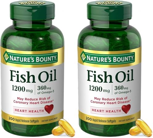 Natures Bounty Fish Oil Omega 3 Supplements   Supports Heart Health  1200 Mg Fish Oil  Omega 3  200 Softgels  Pack of 1