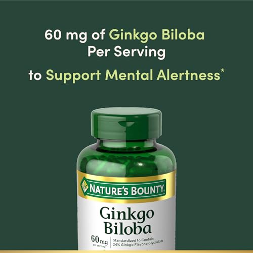 Natures Bounty Ginkgo Biloba  Supports Healthy Brain Function  Herbal Supplement  60 Mg  200 Capsules