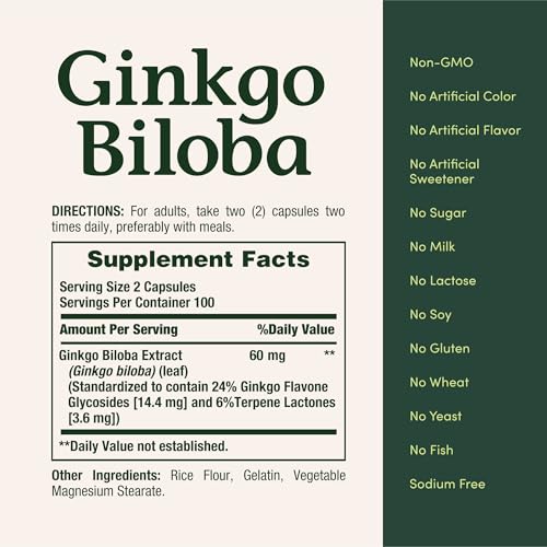 Natures Bounty Ginkgo Biloba  Supports Healthy Brain Function  Herbal Supplement  60 Mg  200 Capsules