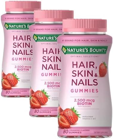 Natures Bounty Hair  Skin & Nails with Biotin  Strawberry Gummies Vitamin Supplement  Supports Hair  Skin  and Nail Health for Women  2500 mcg  140 Ct  70 Total Servings