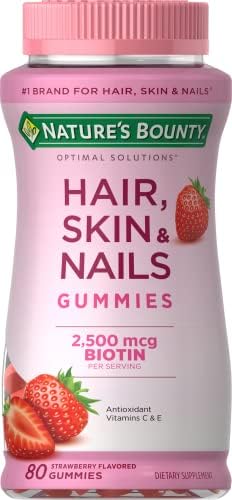 Natures Bounty Hair  Skin & Nails with Biotin  Strawberry Gummies Vitamin Supplement  Supports Hair  Skin  and Nail Health for Women  2500 mcg  140 Ct  70 Total Servings