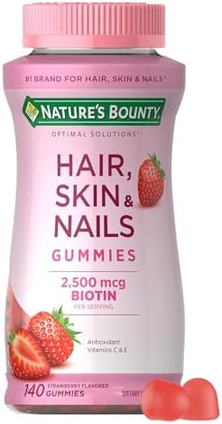 Natures Bounty Hair  Skin & Nails with Biotin  Strawberry Gummies Vitamin Supplement  Supports Hair  Skin  and Nail Health for Women  2500 mcg  140 Ct  70 Total Servings