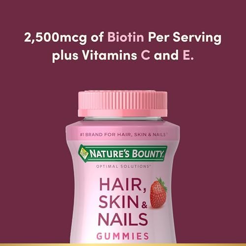 Natures Bounty Hair  Skin & Nails with Biotin  Strawberry Gummies Vitamin Supplement  Supports Hair  Skin  and Nail Health for Women  2500 mcg  140 Ct  70 Total Servings