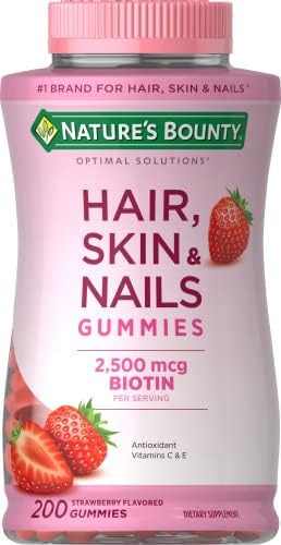 Natures Bounty Hair  Skin & Nails with Biotin  Strawberry Gummies Vitamin Supplement  Supports Hair  Skin  and Nail Health for Women  2500 mcg  140 Ct  70 Total Servings