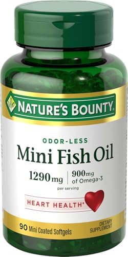 Natures Bounty Mini Fish Oil Softgels  Burpless Fish Oil Omega 3 Supplements  Supports Heart Health  90 Softgels  Pack of 1 