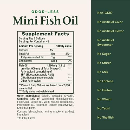 Natures Bounty Mini Fish Oil Softgels  Burpless Fish Oil Omega 3 Supplements  Supports Heart Health  90 Softgels  Pack of 1 